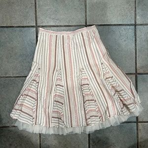 Nordstrom Paper Doll cream, peach, and beige striped teen skirt